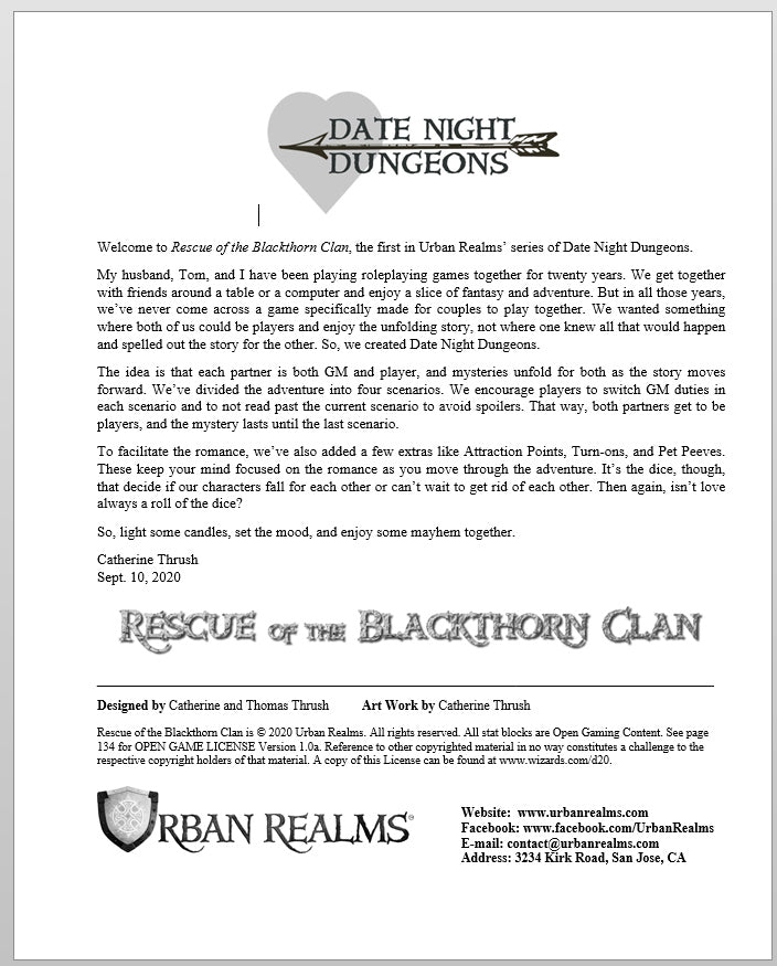 Rescue of the Blackthorn Clan: A Couple's Adventure Module. Pathfinder Edition
